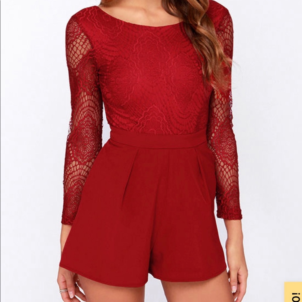 Red Wine Colored Lace Romper